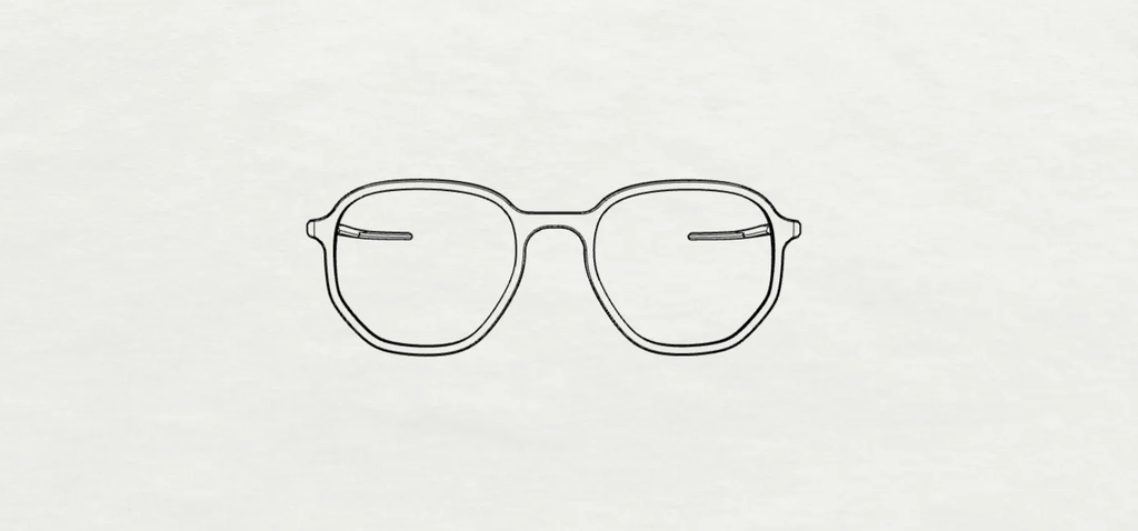 Sketch-style drawing of a custom 3D-printed sunglasses frame